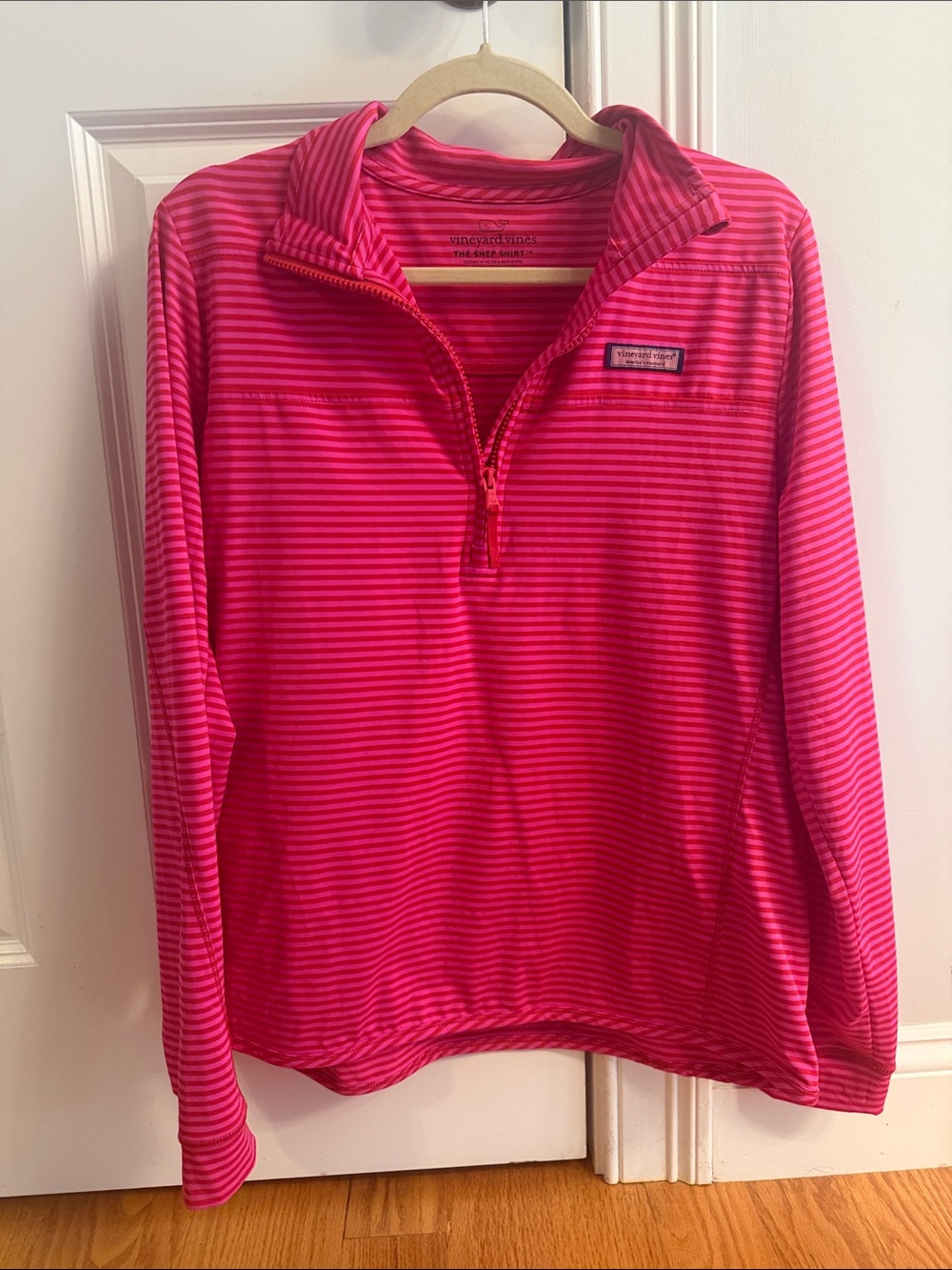 Vineyard Vines Shep Shirt woman Bright Pink Striped Quarter-Zip size Large